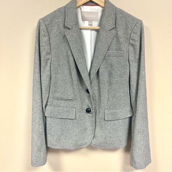 Banana Republic wool blend grey/cream jacket Sz 12 - Picture 1 of 6